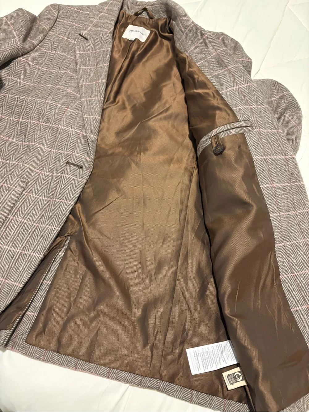 Madewell Brown Windowpane Blazer with Pink Accents